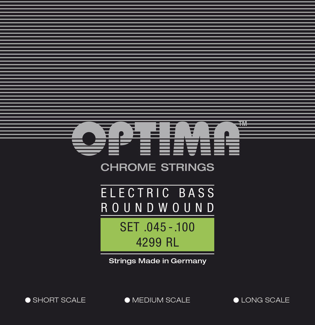 Optima cuerdas de bajo eléctrico Chrome Strings Round Wound Long Scale - Set de 4 cuerdas reg-light (4299L)