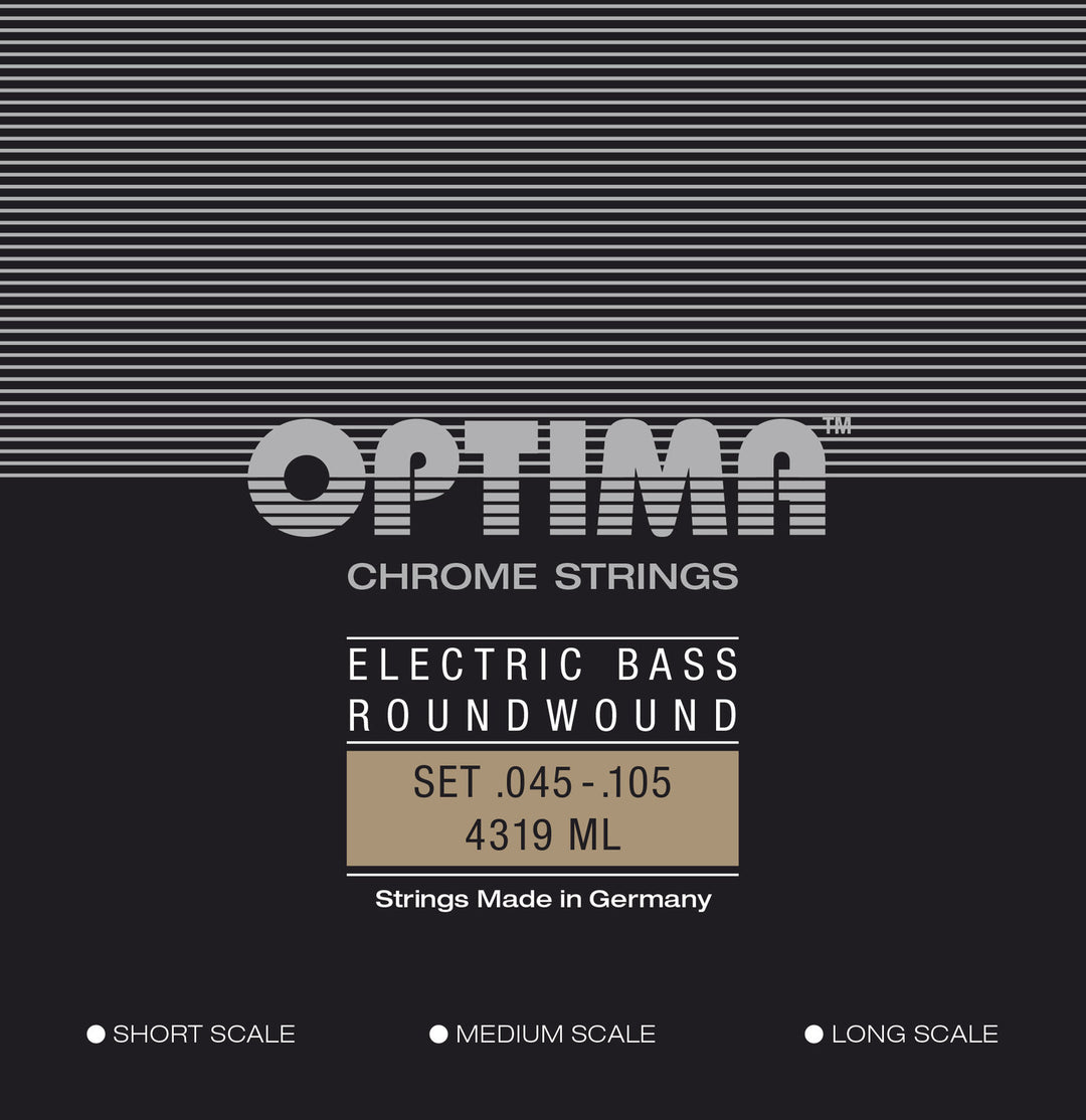 Optima E-Bass Strings Chrome Strings Round Wound Long Scale - set de 4 cuerdas med-light (4319ML)