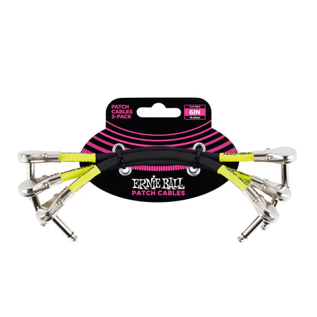 Cable de parche Ernie Ball EB-6059 Conectores planos 15 cm, paquete de 3