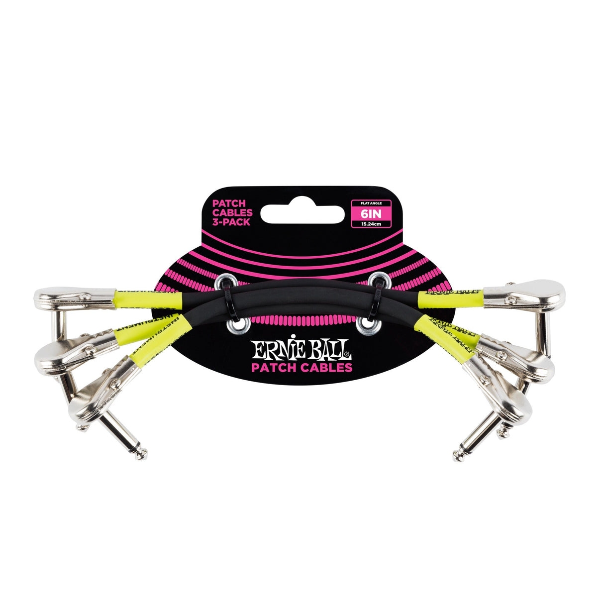 Cable de parche Ernie Ball EB-6059 Conectores planos 15 cm, paquete de 3