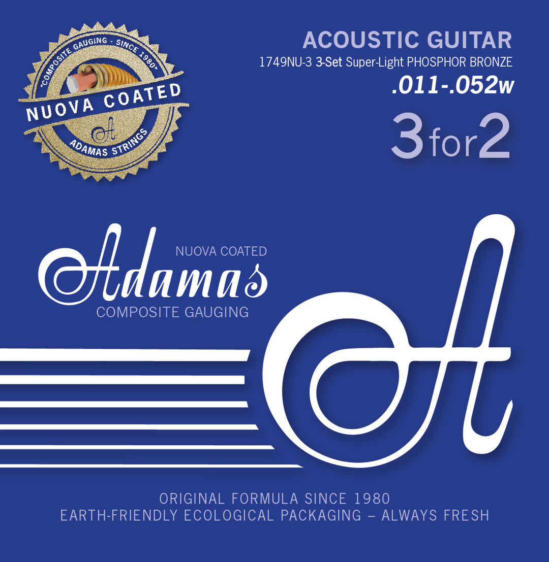 Adamas Strings para Acoustic Guitar Nuova phosphor bronze coated set (3) - Set de 3 Super-Light .011 (1749NU-3)