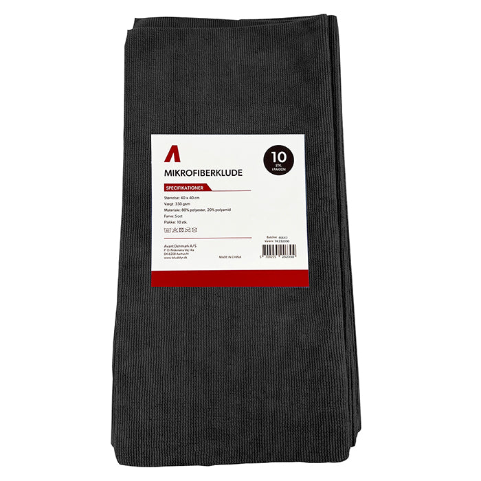 Paño de microfibra, 40x40cm, 330gsm, 10 unidades Negro