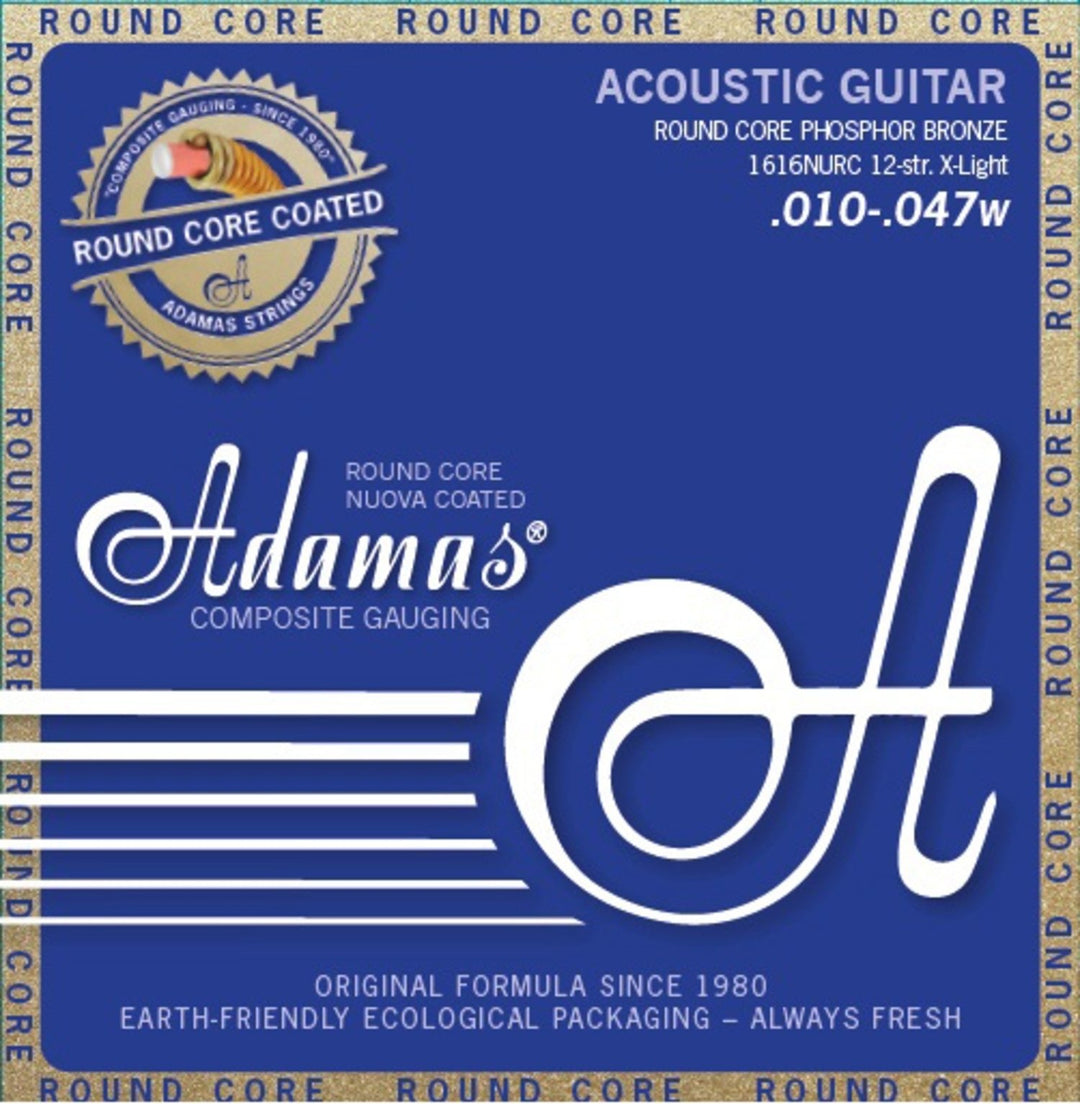 Adamas Strings para Acoustic Guitar Nuova Phosphor Bronze coated round core - 12-str. Light .010-.047 (1616NURC)