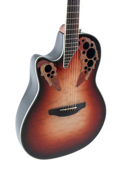 Guitarra electroacústica Ovation Celebrity Elite Plus Mid Cutaway - Lefthand Ruby Burst (CE44LX-1R-G)