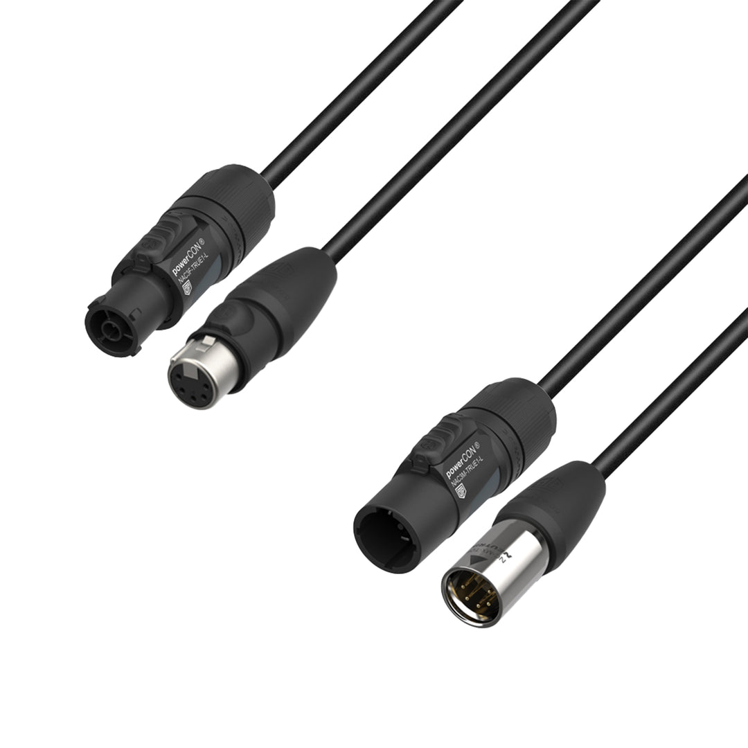 Adam Hall Cables 5 STAR H TCON 5D 1000 IP65 - Cable híbrido | Corriente & DMX | Neutrik® XLR 5 polos IP65 x TRUE1® | 10 m