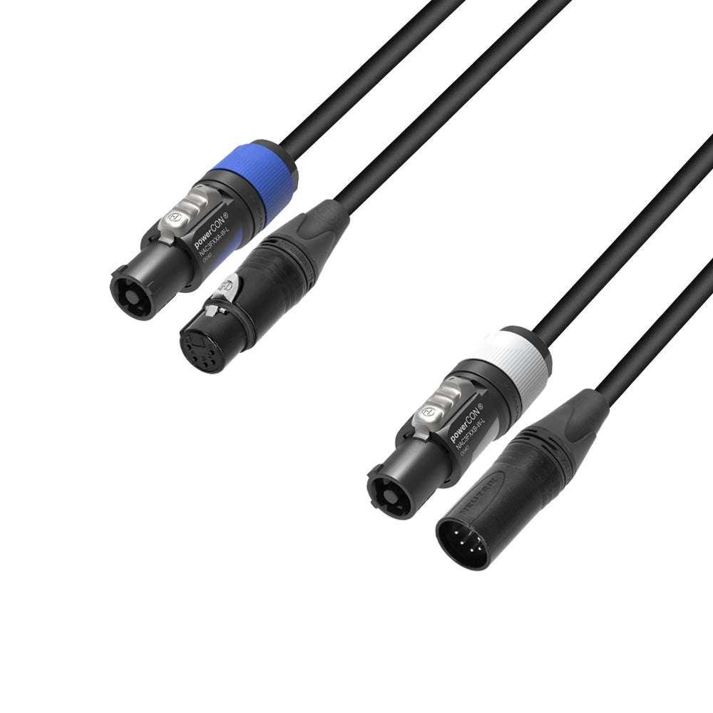 Adam Hall Cables 5 STAR H PCON 5D 0150 - Cable híbrido | Corriente & DMX | Neutrik® 5 polos XLR x powerCON® | 1,5 m