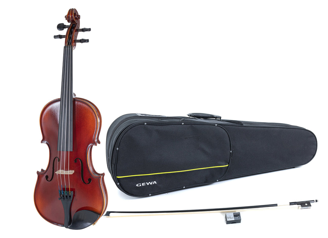 GEWA Violines Ideale - 4/4 lefthand (Listo para tocar incl. estuche moldeado, arco de carbono, cuerdas Larsen Aurora, asegurado para el transporte)