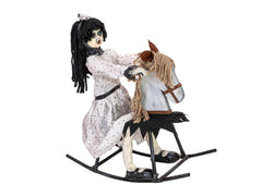 Figura de Halloween, niña en caballo balancín, animada, 72 cm