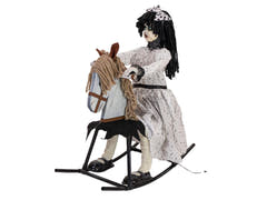 Figura de Halloween, niña en caballo balancín, animada, 72 cm