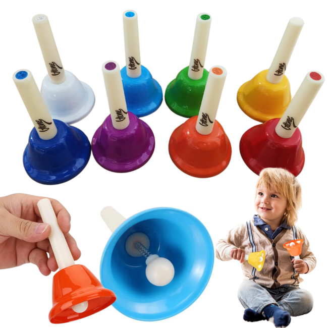 V-Tone Campanas de mano RR8 – 8 campanas diatónicas de colores con asas para niños