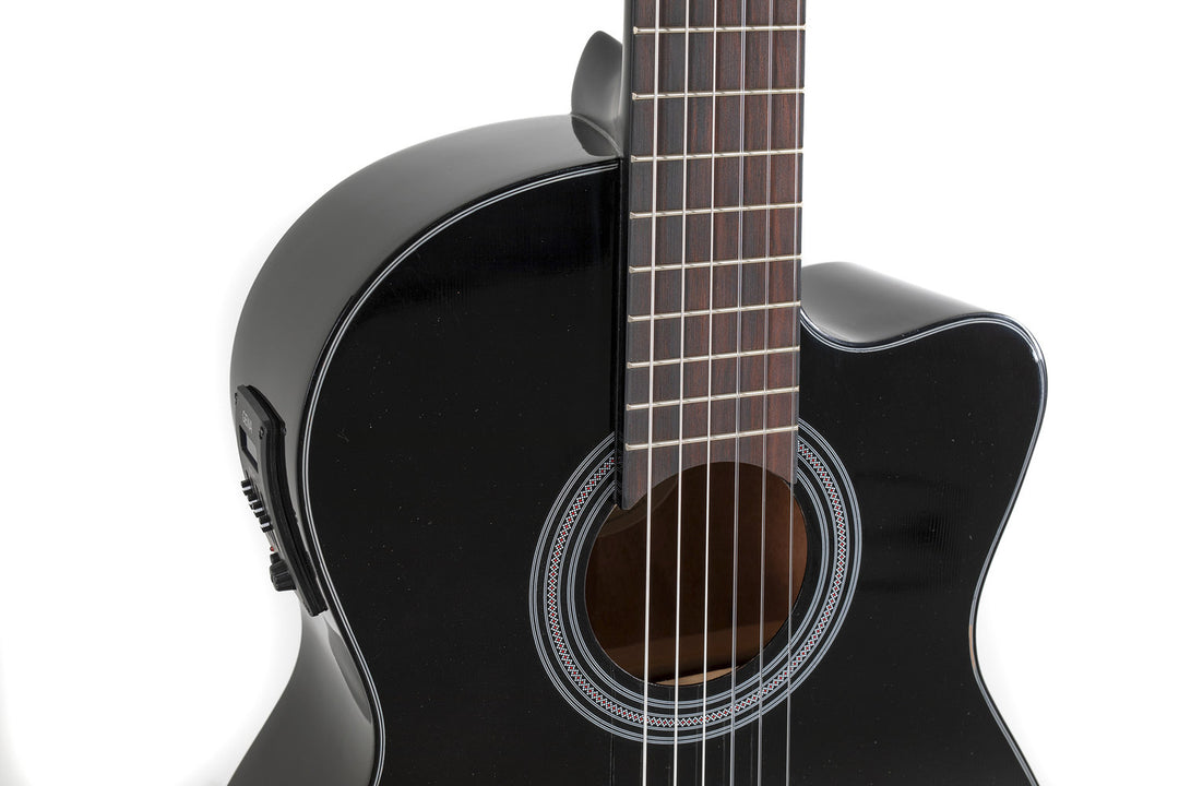 VGS Student Black guitarra clásica 4/4, electroacústica, negra, cutaway