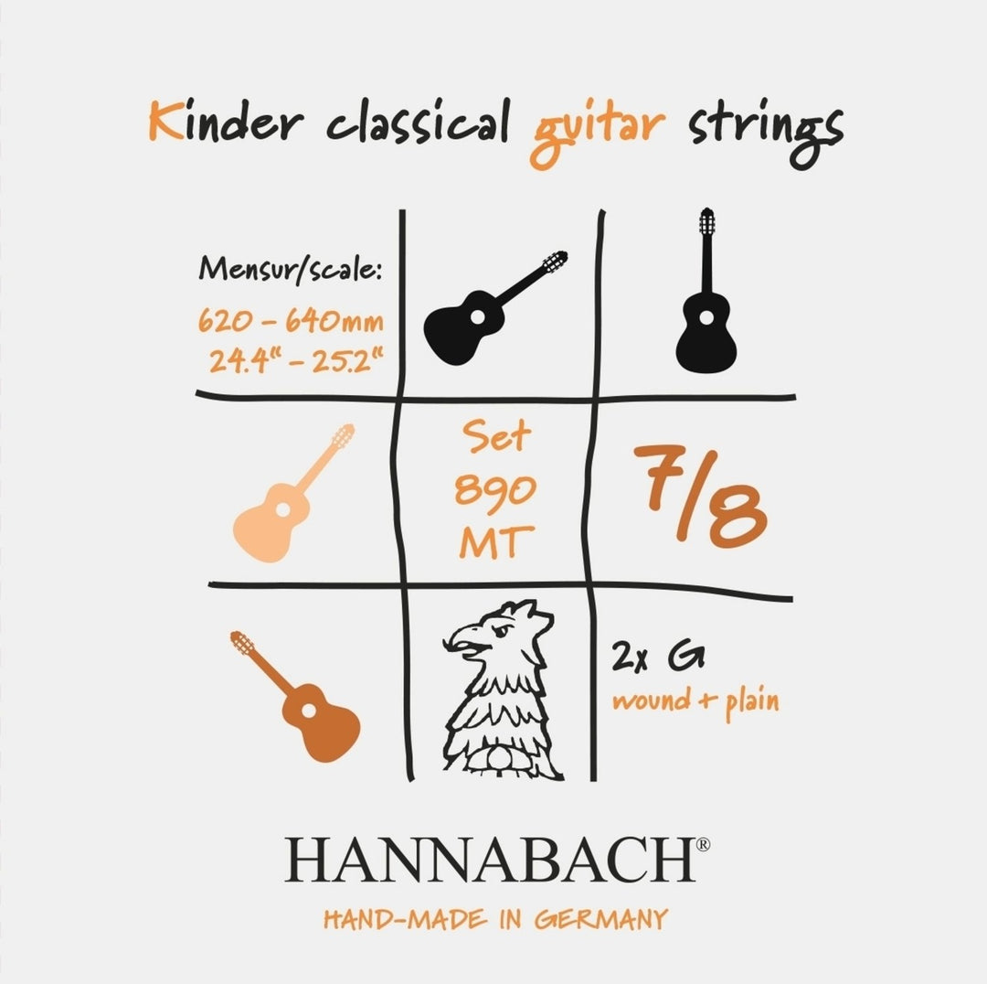 Hannabach Cuerdas para guitarra clásica Serie 890 guitarra 7/8 para niños Duel: 62-64 cm - Set de 2 cuerdas G (890MT 7/8)