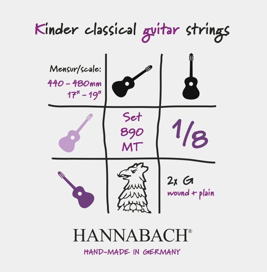 Cuerdas Hannabach para guitarras clásicas Serie 890 1/8 guitarra infantil Duel: 44-48 cm - Set de 2 cuerdas G (890MT 1/8)
