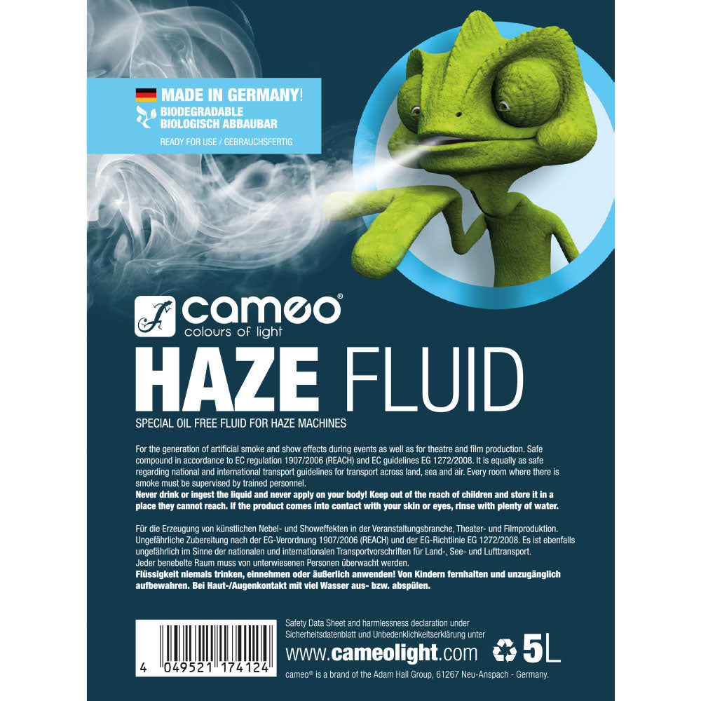 Cameo HAZE FLUID 5 L - Líquido de haze para una niebla fina y gran durabilidad, 5 L, sin aceite