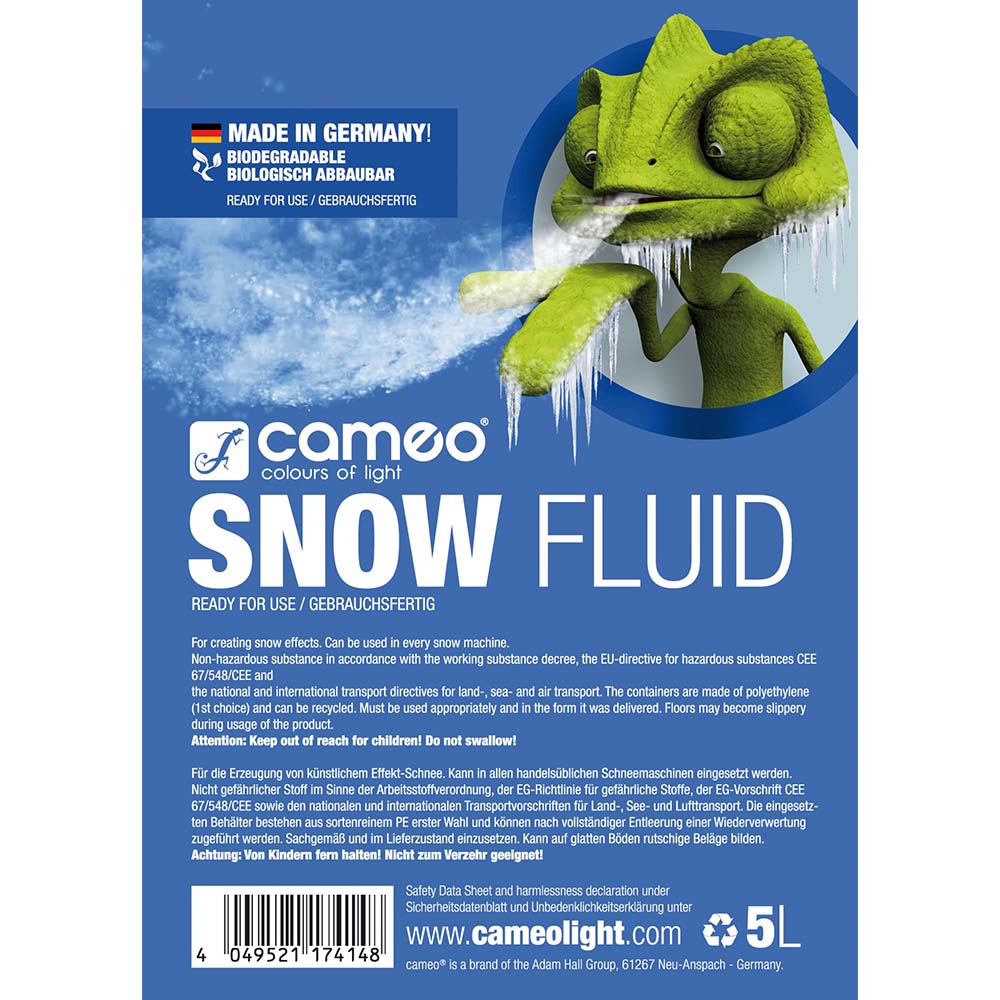 Cameo SNOW FLUID 5 L - Líquido especial para máquinas de nieve para producir espuma 5 L