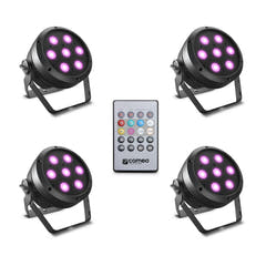 Cameo ROOT® PAR 4 SÆT 1 - Set incl. 4 x CLROOTPAR4 incl. mando a distancia IR (CLPFLAT1REMOTE)