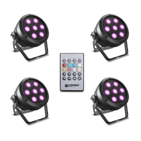 Cameo ROOT® PAR 4 SÆT 1 - Set incl. 4 x CLROOTPAR4 incl. mando a distancia IR (CLPFLAT1REMOTE)