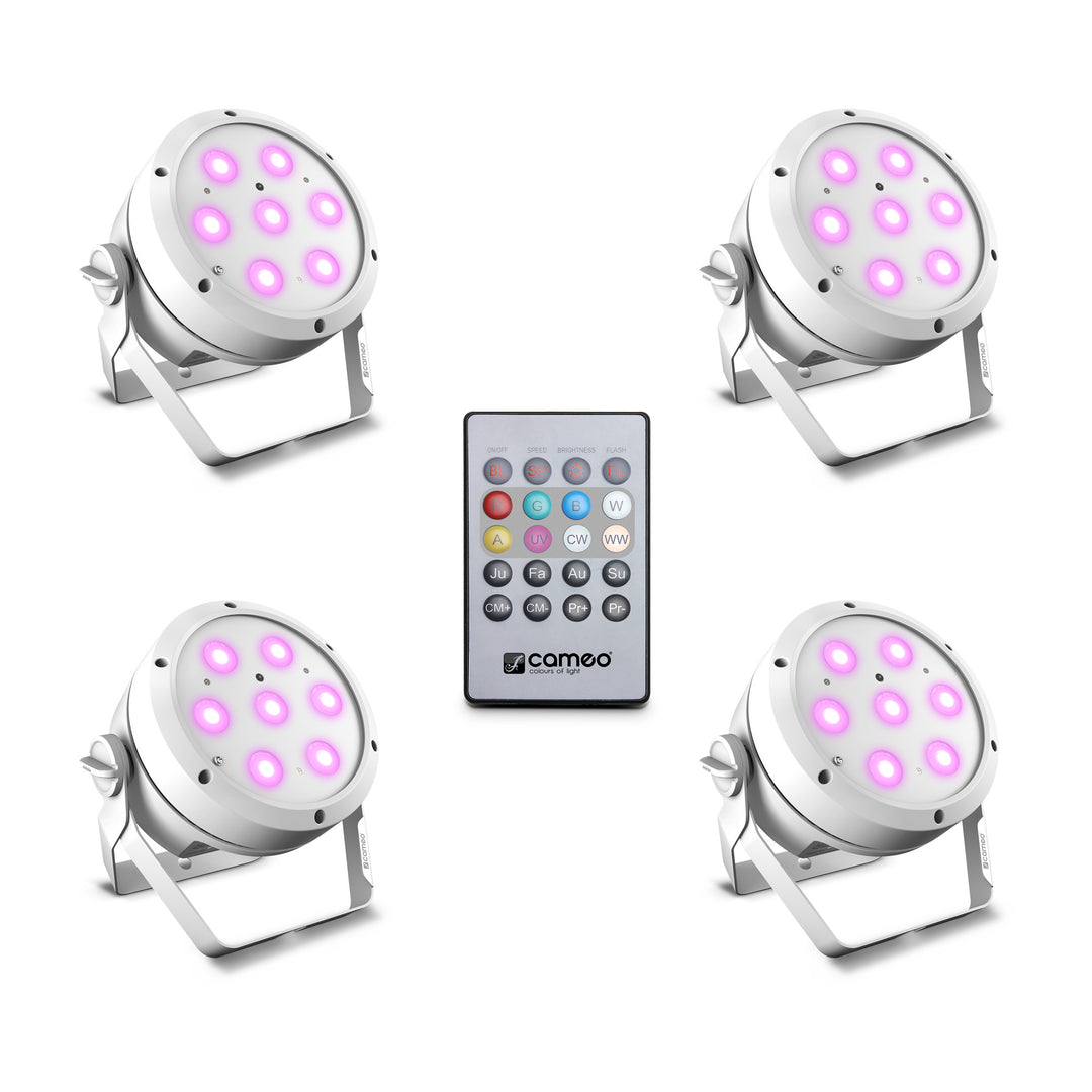 Cameo ROOT® PAR 4 WH SET 1 - Set incl. 4 x CLROOTPAR4WH incl. mando a distancia IR (CLPFLAT1REMOTE)