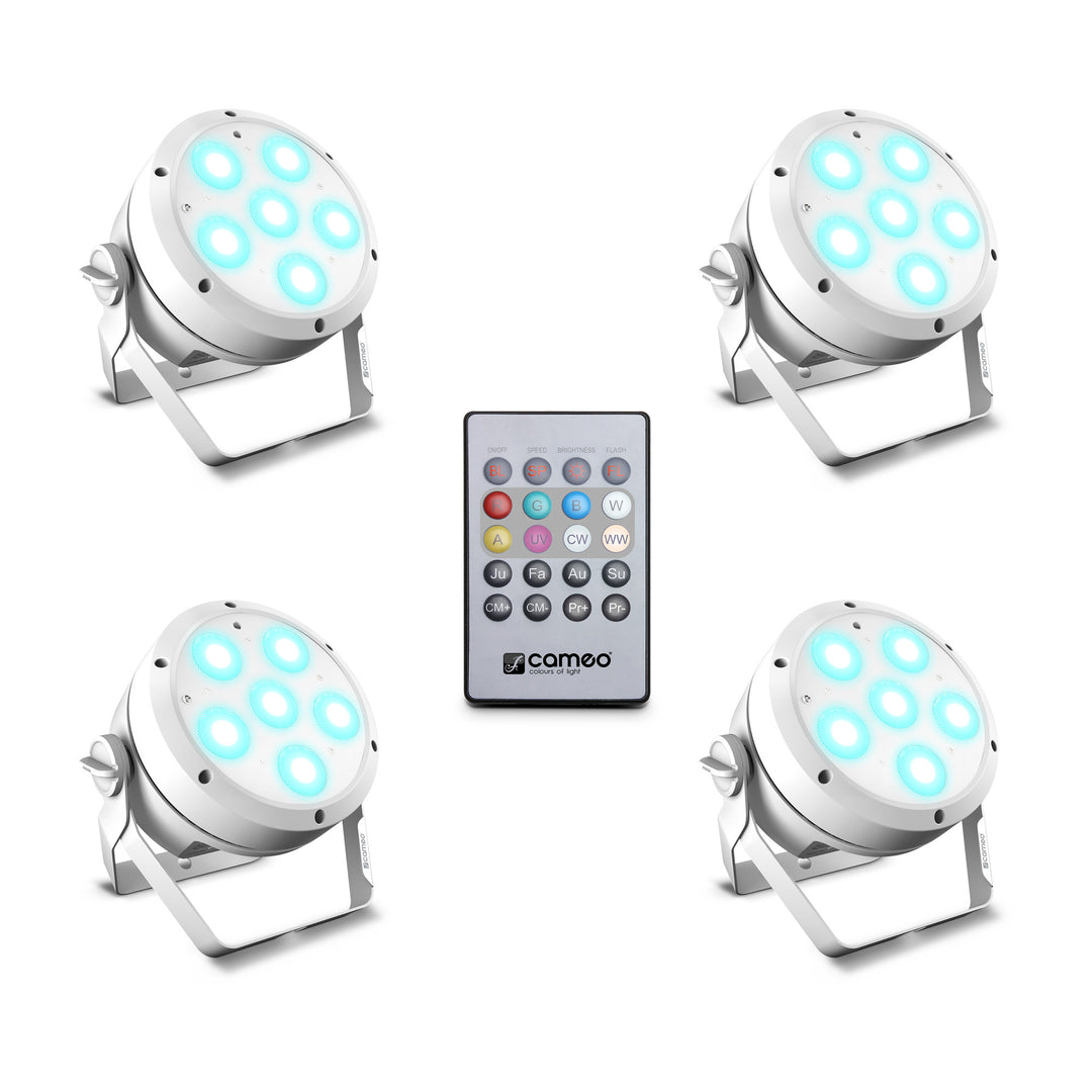 Cameo ROOT® PAR 6 WH SÆT 1 - Set incl. 4 x CLROOTPAR6WH incl. mando a distancia IR (CLPFLAT1REMOTE)