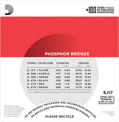 Daddario EJ17 Phosphor Bronze Cuerdas de Guitarra (Medium, 13-56)