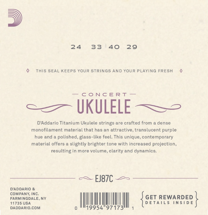 Daddario EJ87C Juego de Cuerdas para Ukelele Concierto