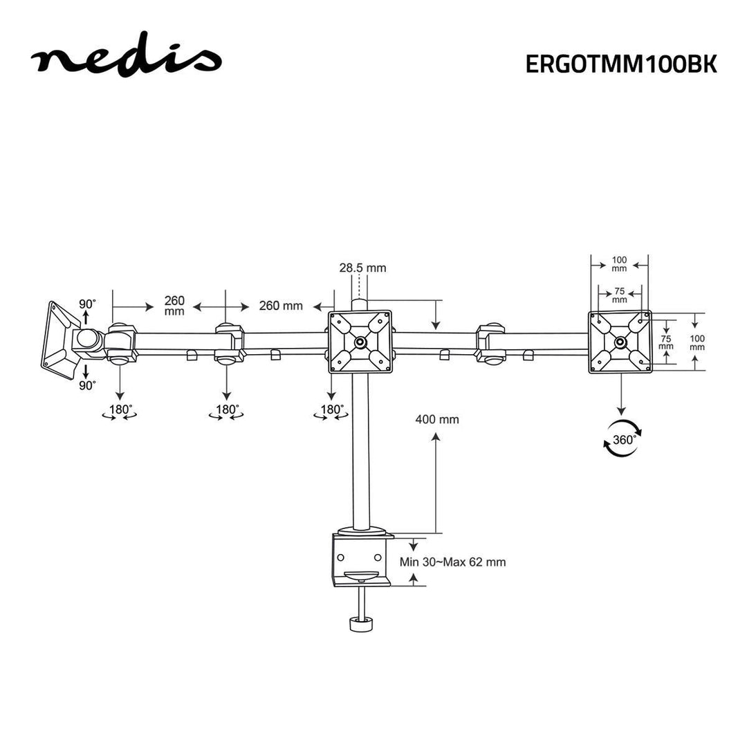 Soporte Ergonómico para 3 Pantallas (14-24")