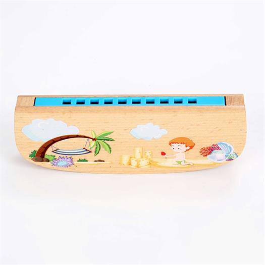 Armónica infantil de madera con motivo de playa