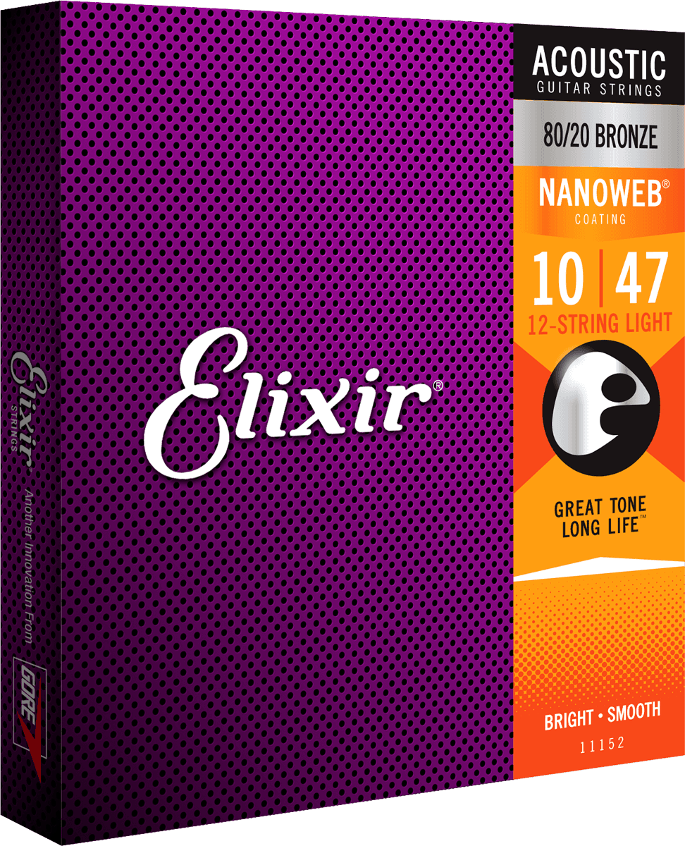 Elixir Nanoweb Bronze 80/20 Cuerdas de Guitarra (12-String, Light, 10-47)
