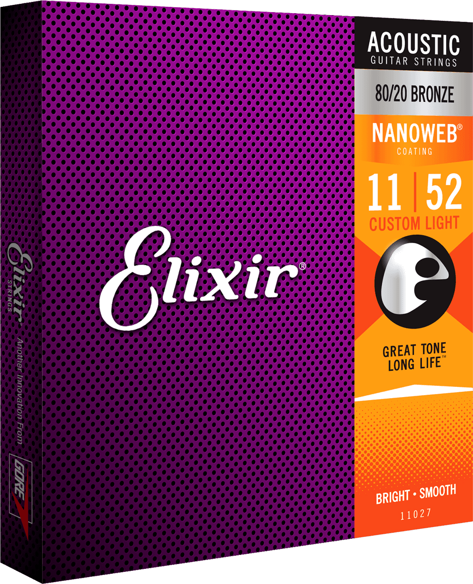 Elixir Nanoweb Bronze 80/20 Cuerdas de Guitarra (Custom Light, 11-52)