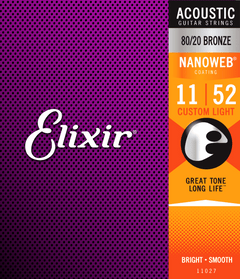 Elixir Nanoweb Bronze 80/20 Cuerdas de Guitarra (Custom Light, 11-52)