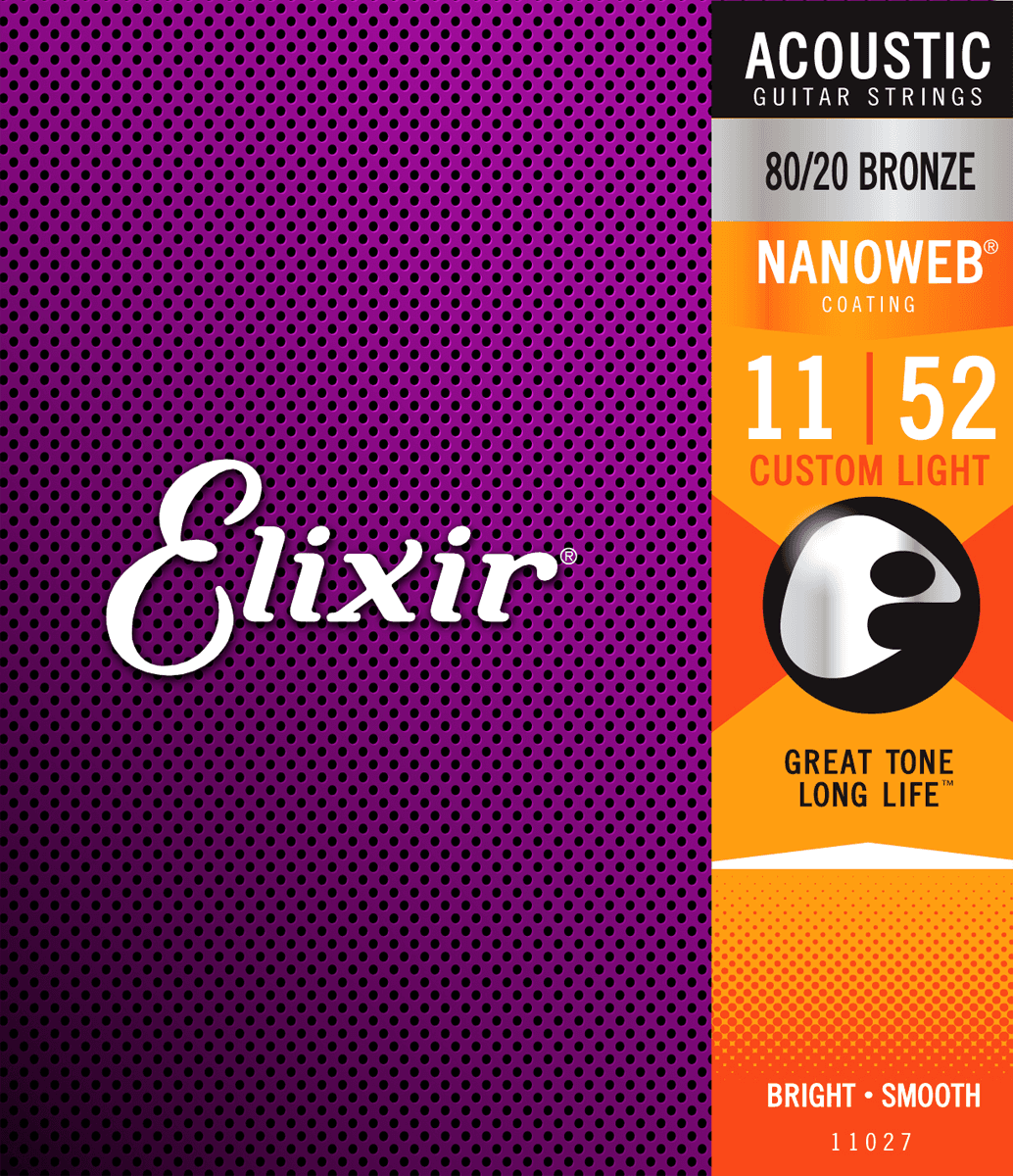 Elixir Nanoweb Bronze 80/20 Cuerdas de Guitarra (Custom Light, 11-52)