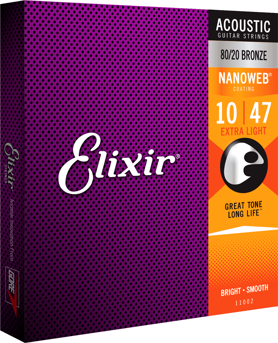Elixir Nanoweb Bronze 80/20 Cuerdas de Guitarra (Extra Light, 10-47)