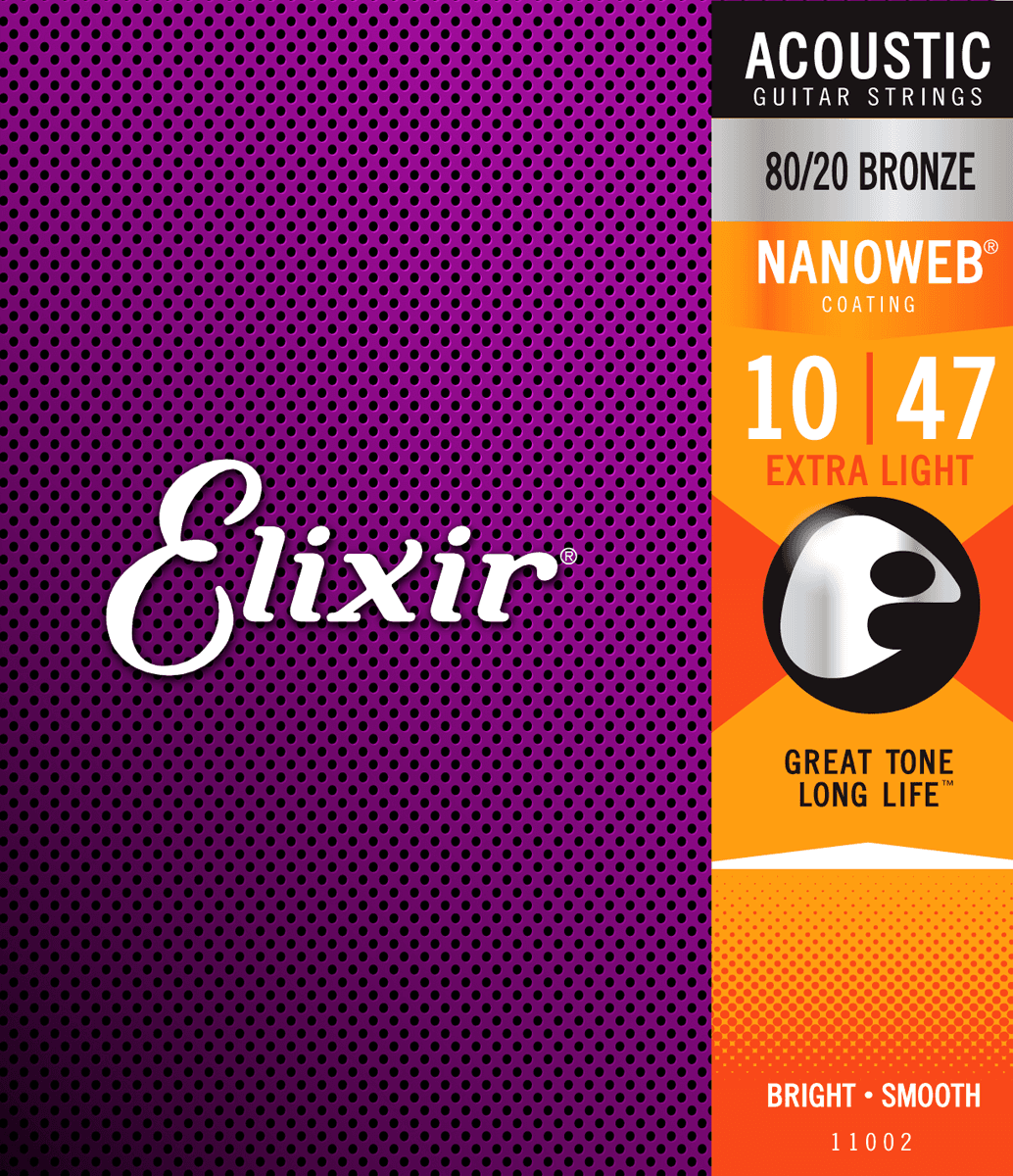 Elixir Nanoweb Bronze 80/20 Cuerdas de Guitarra (Extra Light, 10-47)