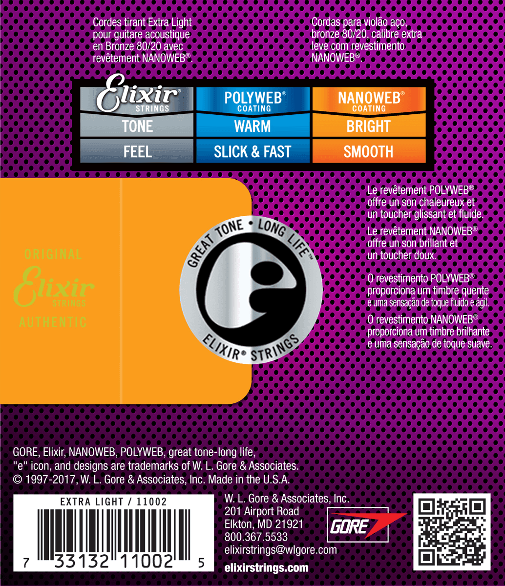 Elixir Nanoweb Bronze 80/20 Cuerdas de Guitarra (Extra Light, 10-47)