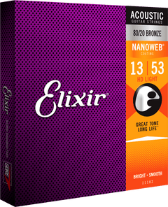 Elixir Nanoweb Bronze 80/20 Cuerdas de Guitarra (HD Light, 13-53)