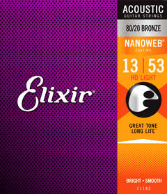 Elixir Nanoweb Bronze 80/20 Cuerdas de Guitarra (HD Light, 13-53)