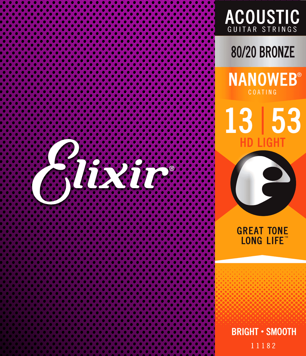 Elixir Nanoweb Bronze 80/20 Cuerdas de Guitarra (HD Light, 13-53)