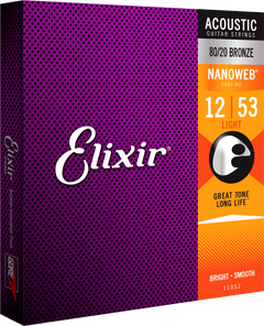 Elixir Nanoweb Bronze 80/20 Cuerdas de Guitarra (Light, 12-53)