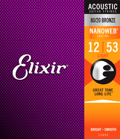 Elixir Nanoweb Bronze 80/20 Cuerdas de Guitarra (Light, 12-53)