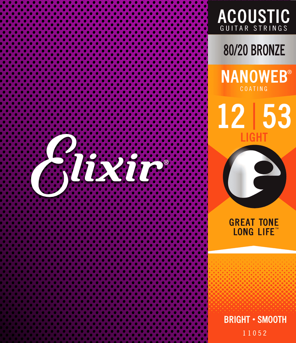 Elixir Nanoweb Bronze 80/20 Cuerdas de Guitarra (Light, 12-53)