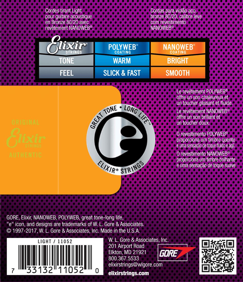 Elixir Nanoweb Bronze 80/20 Cuerdas de Guitarra (Light, 12-53)