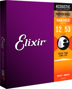 Elixir Nanoweb Phosphor Bronze Cuerdas de Guitarra (Light, 12-53)