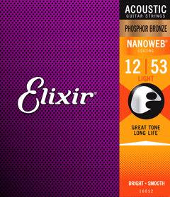 Elixir Nanoweb Phosphor Bronze Cuerdas de Guitarra (Light, 12-53)