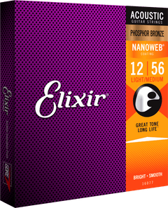 Elixir Nanoweb Phosphor Bronze Cuerdas de Guitarra (Medium Light, 12-56)
