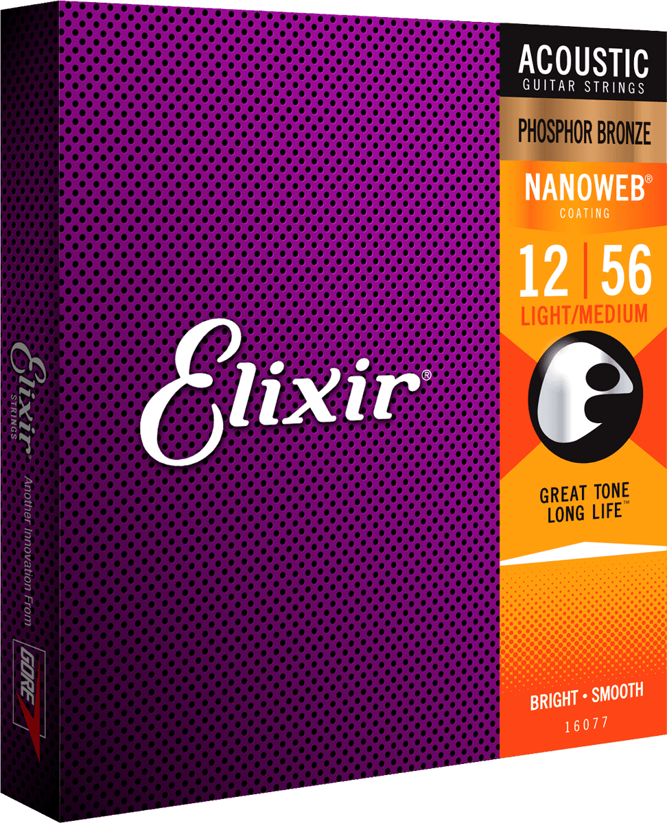 Elixir Nanoweb Phosphor Bronze Cuerdas de Guitarra (Medium Light, 12-56)