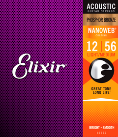 Elixir Nanoweb Phosphor Bronze Cuerdas de Guitarra (Medium Light, 12-56)