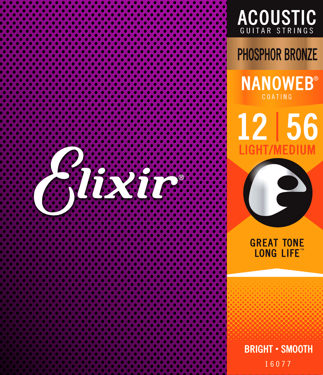 Elixir Nanoweb Phosphor Bronze Cuerdas de Guitarra (Medium Light, 12-56)