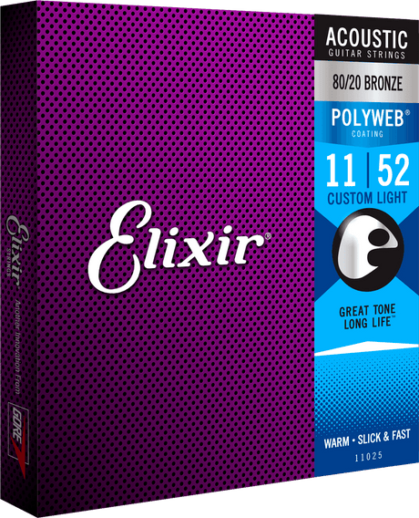 Elixir Polyweb Bronze 80/20 Cuerdas de Guitarra (Custom Light, 11-52)