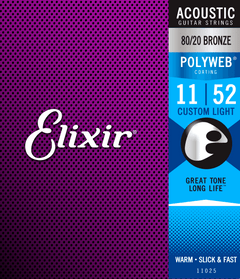 Elixir Polyweb Bronze 80/20 Cuerdas de Guitarra (Custom Light, 11-52)