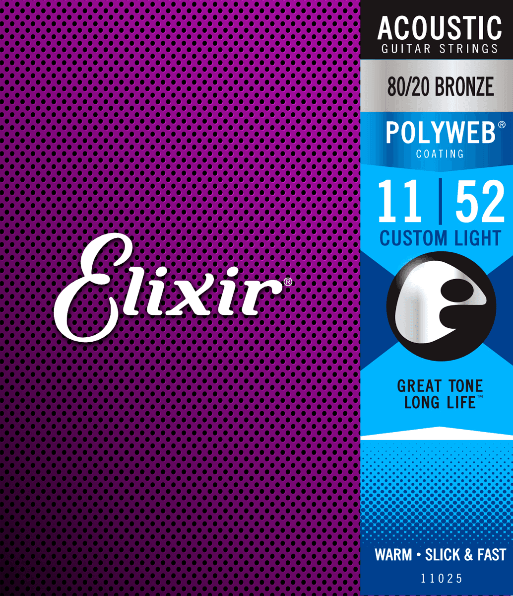 Elixir Polyweb Bronze 80/20 Cuerdas de Guitarra (Custom Light, 11-52)